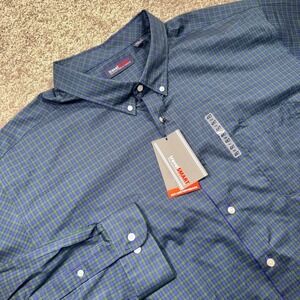 Roundtree & Yorke Travel Smart Shirt Mens 4XT Plaid Blue Green Long Sleeve NEW